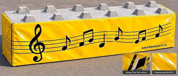 BLOCKOCOVER Note - Binde für Betonblocksteine als gestalterisches Element für Stadtfeste